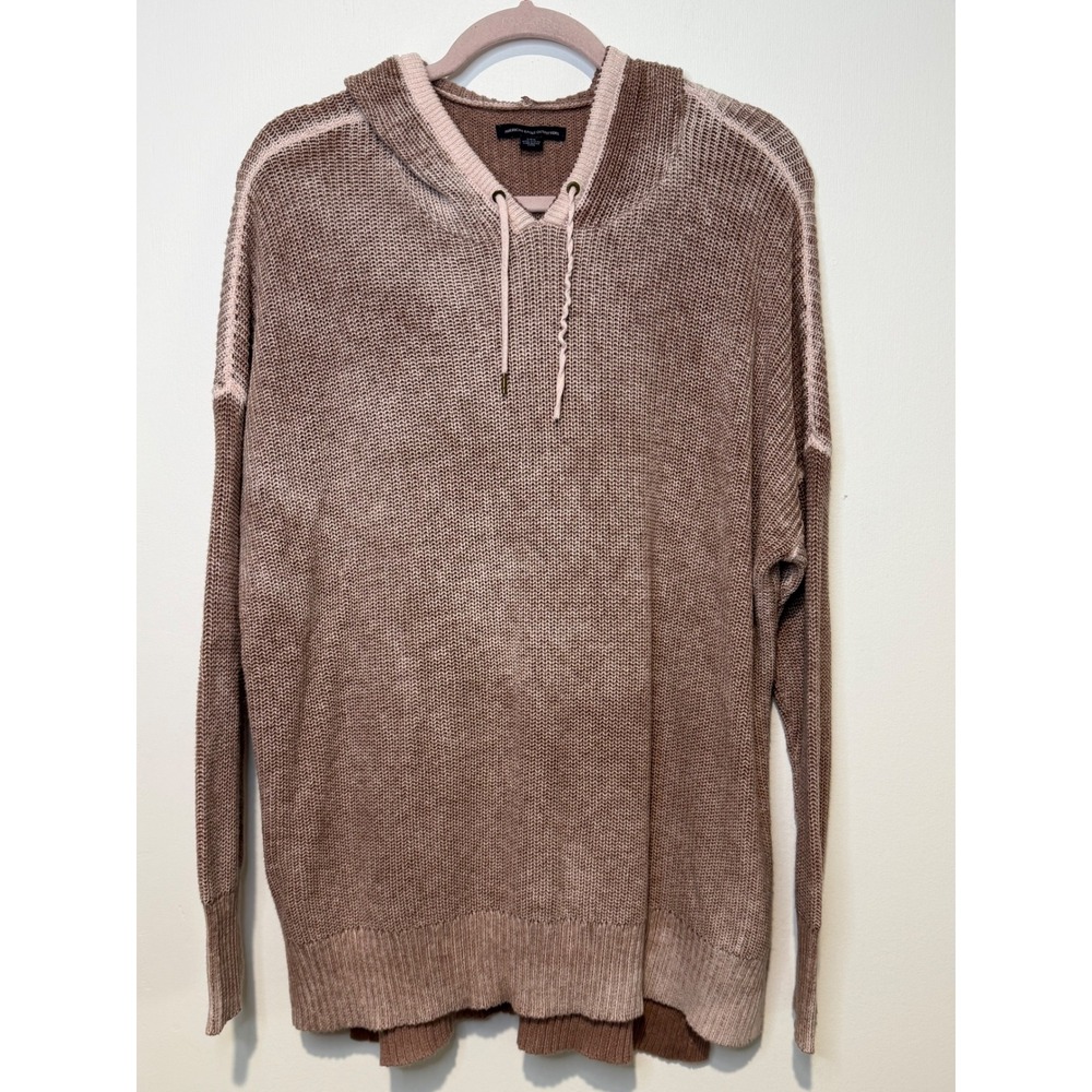 American Eagle Mauve Knit Oversized Hoodie Sweater Large Boho High Low Hem